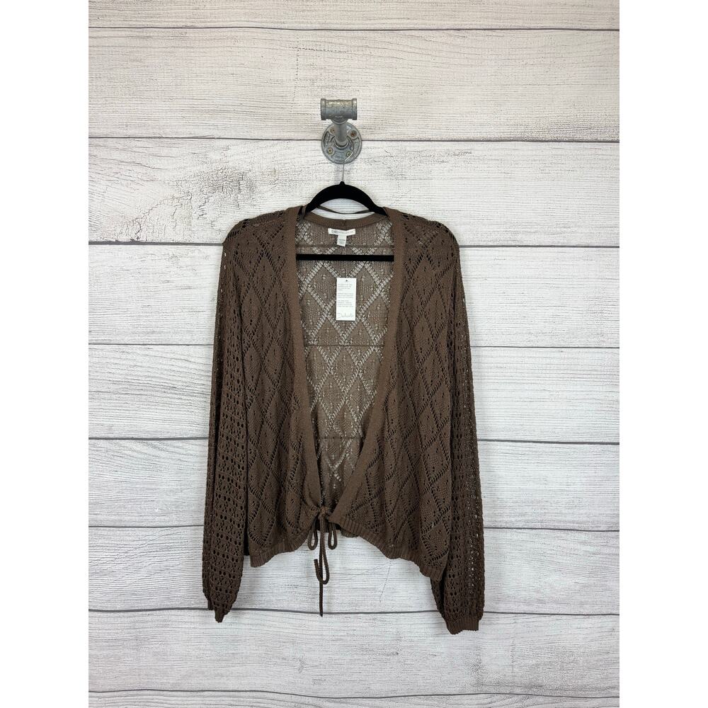 Cato Plus Size Brown Knit Tie Front Long Sleeve Top Size 26/28W